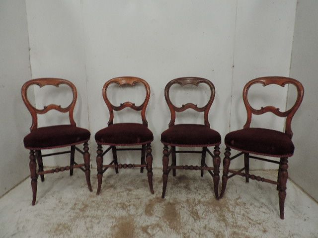 Set of Four Victorian Balloon Back Dining Chairs on Turned Stretcher Base