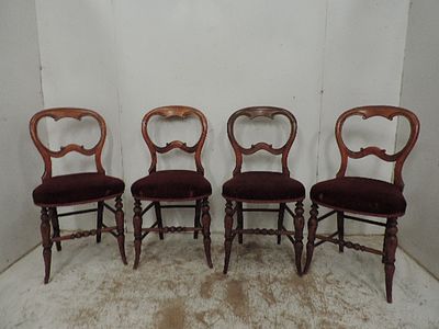 Set of Four Victorian Balloon Back Dining Chairs on Turned Stretcher Base