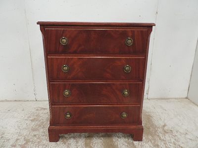 Small Reproduction Flame Mahogany Four Drawer Chest with Ring Handles