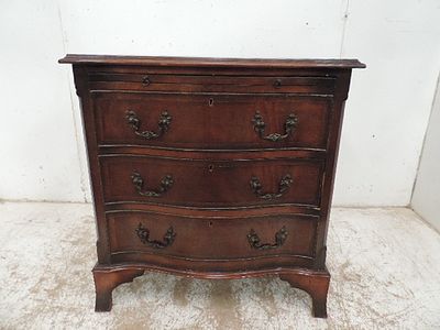 Small Reproduction Mahogany Swan Neck Front Three Drawer Chest with Slide