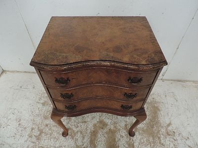 Edwardian Figured Walnut Three Drawer Chest on Cabriole Legs