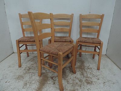 Set of Four Taverna Style Ladder Back Chairs with Rush Seats