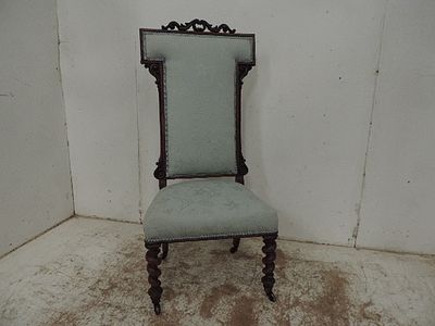 Victorian Mahogany Framed Upholstered Prie Dieu on Barley Twist Front Legs with Casters