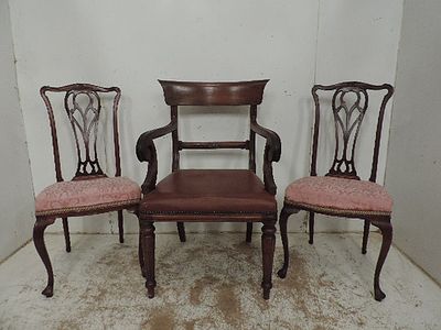William IV Solid Mahogany Splayed Back Carver / Armchairs Plus Pair of Edwardian Side Chairs