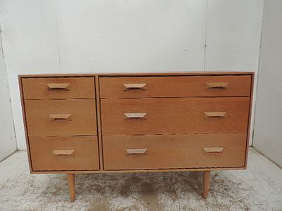 1960's John & Sylvia Reid Stag Concorde Range Double Chest of Three Drawers Oak Beech