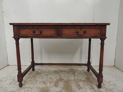 Edwardian Two Drawer Writing Table with Drop Handles on Turned Legs