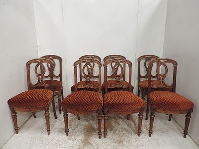 Set of Eleven 19th Century French Cross Ribbon Back Dining Chairs on Turned Legs