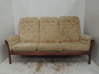 Vintage Ercol Three Seater Wooden Frame Settee