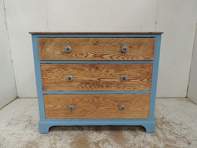 Edwardian Oak & Part Painted Three Drawer Chest