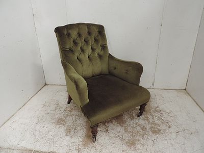 Victorian Deep Button Back Armchair on Turned Front Legs with Casters