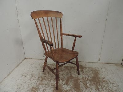 19th Century Elm Farmhouse Kitchen High Back Carver / Armchair
