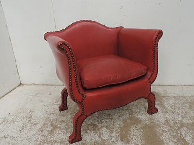 Continental / Venetian Child's Oxblood Leather Upholstered Armchair with Cushion