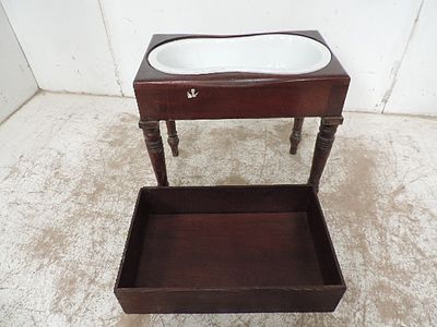 19th Century Mahogany Commode Stool on Turned Legs with Liner & Covered Top