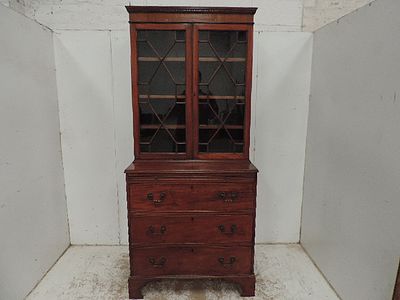 Georgian Mahogany Three Drawer Chest with Slide & Astrical Glazed Two Door Bookcase Above with 