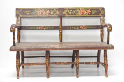Antique Pennsylvania Miniature Painted Settee 1850. This miniature bench is painted ornately 