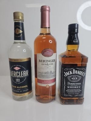 Wine & Whiskey Grouping. Includes: Beringer Main &amp; Vine white zinfandel, bottle of everclear 