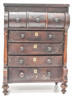 Antique Miniature Sheraton Empire High Chest 1850. Miniature 19th century Sheraton or Georgian 