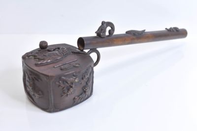 Chinese Bronze Opium or Tobacco Leaf Smoking Pipe. Chinese bronze opium or tobacco leaf long 