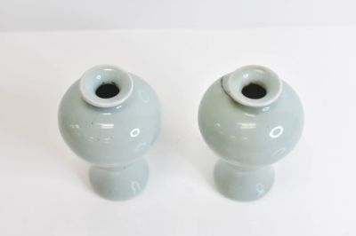 Chinese Celadon Jun-Ware Miniature Vases. Pair of antique Chinese Celadon Glazed Vases both 