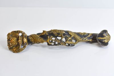 Gilt Bronze Ruyi Dragon Scepter. Ornate Gilt Bronze Ruyi Scepter, measuring: approx. 10.75" long