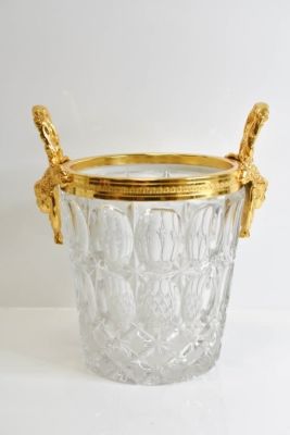 Baccarat Style Wine Coooler. Gold Gilt Mounted Cherub Baccarat Style Ice Bucket or wine cooler 