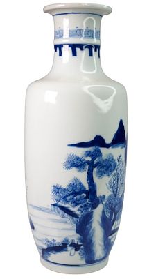 Chinese Blue & White Vase. Antique Chinese porcelain vase finely painted in under glaze cobalt 