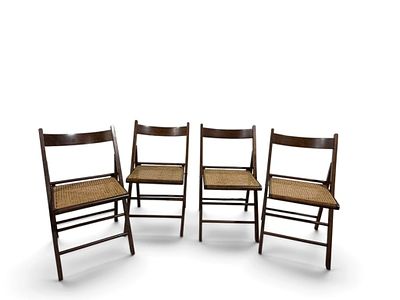Italian Mid-Century Folding Chairs with Cane Seats. Folding chairs featuring wood frames with 