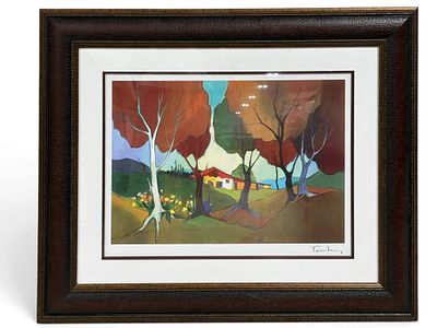 Itzchak Tarkay Print Jamestown Cottage Hand signed. Framed print titled "Jamestown Cottage" by 
