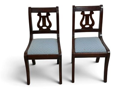 Children's Mahogany Duncan Phyfe Chairs. Mahogany chairs featuring lyre-shaped backrests and 