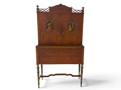 Louis XVI Style Paint Decorated Mahogany Cabinet. Elegant Louis XVI-style mahogany cabinet on 