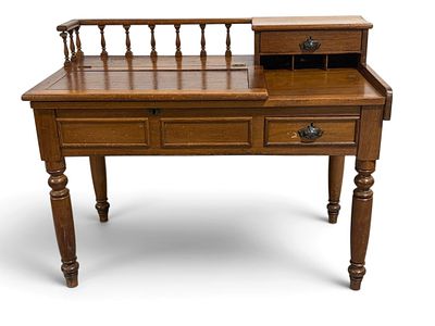 Antique Sheraton School Master's Desk. Antique wood writing desk featuring a leather inset 