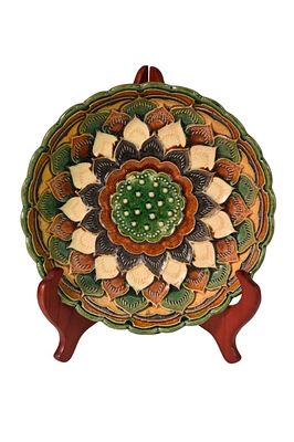 Antique Chinese Sancai-Glazed Molded Lotus Dish. Chinese sancai-glazed pottery dish of shallow 