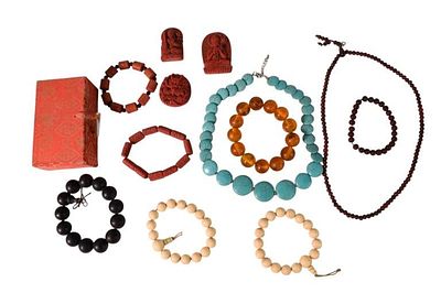 Chinese Amber, Turquoise & Carved Jewelry. Chinese Amber, Turquoise &amp; Carved Jewelry Group 