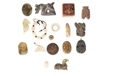 Chinese Stone Carvings. Chinese Carvings Lot Assorted group of Chinese carved ornaments and 