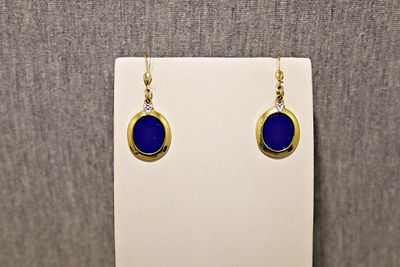 Ohrringe 14 Karat mit Lapslazuli. Yellow gold earrings 3.0g 14 karat with lapis alkaloid plates