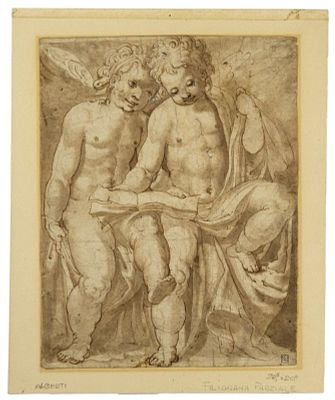 Alberti, Leon Battista (Attrib.): Zwei Putten bei der Lektüre. Alberti, Leon Battista (Attrib.)