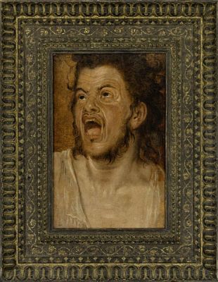 Kopfstudie eines schreienden Mannes, Bologneser Meister, Kreis des Annibale Carracci. Kopfstudie