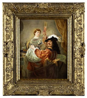 Bildplatte "Rembrandt und Saskia im Gleichnis vom verlorenen Sohn", KPM Berlin, um 1900/10. Bildp