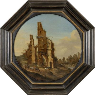 Both, Jan - Attrib. od. Umkreis, Tondo mit Ruine in s&uuml;dlicher Landschaft. Both, Jan - Attrib. 