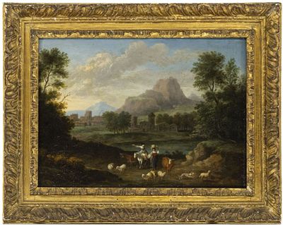 Berchem, Nicolaes - Umkreis: S&uuml;dliche Landschaft mit Hirtinnen. Berchem, Nicolaes - Umkreis 