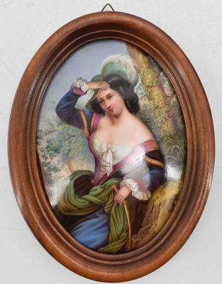 Ovale Bildplatte mit J&auml;gerin, Deutschland, E. 19. Jh. Ovale Bildplatte mit J&auml;gerin Deutschland 