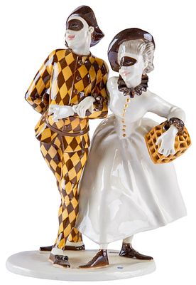 Wackerle, Josef: Pierrot und Pierrette mit Vogelk&auml;fig. Wackerle, Josef Pierrot und Pierrette mit 