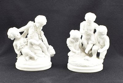 Zwei Puttengruppen als Jahreszeitenallegorie, 19. Jh. Zwei Puttengruppen als 