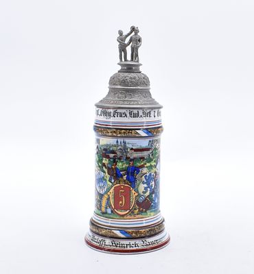 Bamberger Reservistenkrug mit Lithophanie, Deutschland, um 1905. Bamberger Reservistenkrug mit 