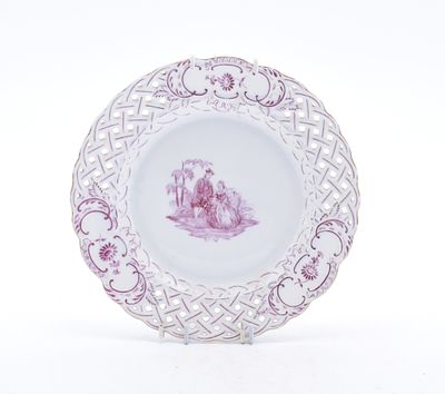 Teller mit galantem Paar, Niedersalzbrunn, Hermann Ohme, fr. 20. Jh. Teller mit galantem Paar 