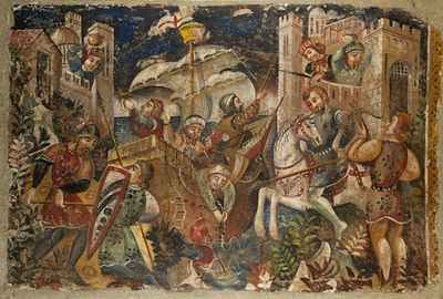 Fresko auf Leinwand, Wohl 15./16 Jh. Fresko auf Leinwand. Wohl 15./16 Jh Angriff auf eine 