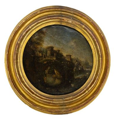 Tondo mit Architekturcapriccio, R&ouml;mische Schule des 18. Jh. Tondo mit Architekturcapriccio 