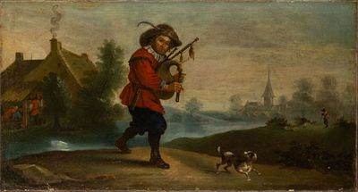 Teniers, David - Umkreis: Dudelsackspieler mit Hund. Teniers, David - Umkreis Dudelsackspieler 