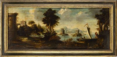 Flusslandschaft mit Ruinen, Italien, 2. H. 17. Jh. Flusslandschaft mit Ruinen Italien, 2. H. 