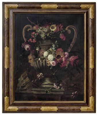 Verbruggen, Caspar Peeter d. J. - Kreis des: Fr&uuml;chte und Blumen in einer Steinvase. Verbruggen 